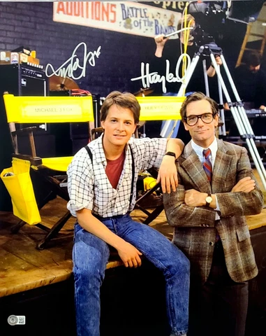 MICHAEL J FOX & HUEY LEWIS Signed Autograph "BACK TO THE FUTURE" 16x20 Photo BAS Cover