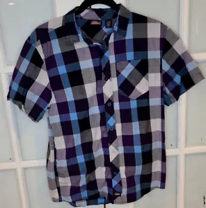 Dickies Boys Shirt Purple, Green, White Plaid Short Sleeve Button Down (14-16) - Picture 1 of 11