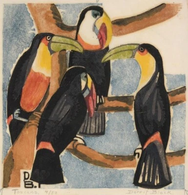 Toucans – Dorrit Black – 1930 – Modernist Australian Woodcut in Bold Tropical - Image 1 of 2