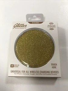 Gold Glitter Wireless Charging Pad QI Certified Universal iPhone Samsung Google - Picture 1 of 6