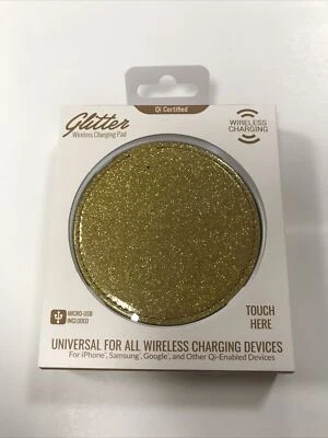 Gold Glitter Wireless Charging Pad QI Certified Universal iPhone Samsung Google - Image 1 of 4