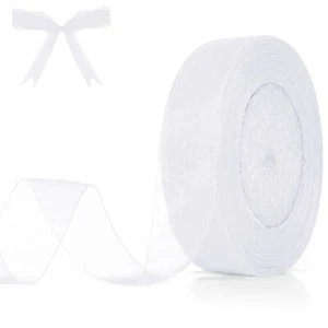 White Ribbon 1 Inch Sheer Organza Ribbon Chiffon Ribbon Sheer Ribbon 50 Yards... - Picture 1 of 6