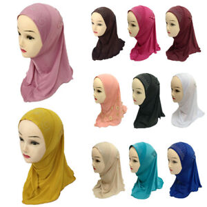 Kids Girls Flower Hijab Cap Muslim Headwarp Scarf Shawls Hat Islamic 2-6Y