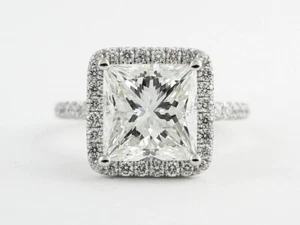 2.50Ct Princess Cut IGI F-VS1 Lab Grown Diamond Halo Wedding Ring 14K White Gold - Picture 1 of 5