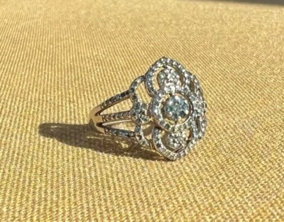 Коктейльное кольцо в винтажном стиле деко с голубым бриллиантом из стерлингового серебра 925 пробы создано в лаборатории - Изображение 1 из 4