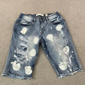 $15 Evolution In Design Boys Jean Shorts Size 16 Blue Denim Distressed Patches - Picture 1 of 18