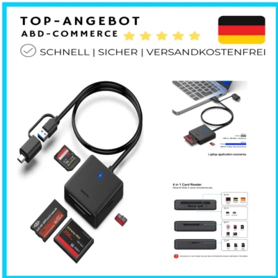 USB-C auf SD Micro SD MS CF Kartenleser | Plug & Play - Bild 1 von 4