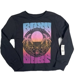 Roxy Girls Size 7 Sunset Tropics Printed Long Sleeve Shirt Black msrp $28 - Picture 1 of 5