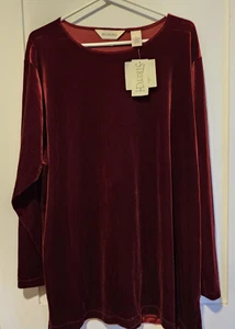 Bechamel Shirt Womens XL Burgundy Stretch Velvet Long Sleeve Tunic Top Holiday - Picture 1 of 10