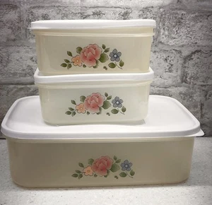 Rare Pfaltzgraff Tea Rose Plastic Storage Container Set Kitchen Organizers - Picture 1 of 7