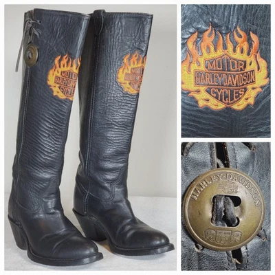 VTG Harley-Davidson USA Black Leather Boots Concho Embroidered Women's US 5.5 M - Image 1 of 4