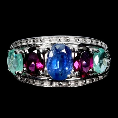 Кольцо из стерлингового серебра 925 пробы с овальным кианитом изумрудом 7x5 мм ювелирное изделие размер 8 - Изображение 1 из 4