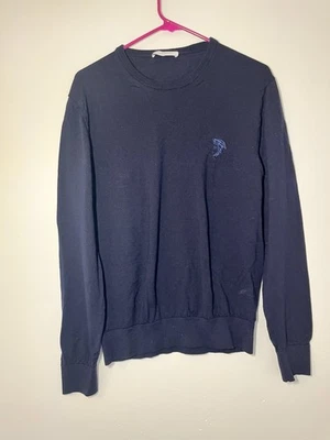 Versace Collection Men's L Navy Blue Crewneck Wool Sweater with A Medusa Logo - Image 1 of 4
