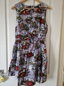 Topshop Womens Tropical Hawiian Buton Front Cut Out Dress Size 14 - Picture 1 of 8