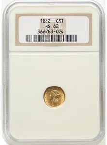 1852 $1 Gold Liberty NGC MS-62 - Picture 1 of 2