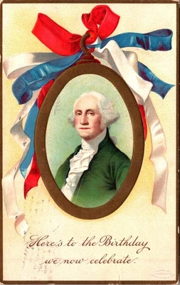 UNITED STATES 1909 PATRIOTIC POSTCARD COMM WASHINGTON BIRTHDAY ADDR & POSTMARK - Image 1 of 2