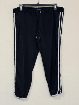 Express Women’s Black & White Strips Mid Rise Cropped Lightweight Track Pants L - Image 1 of 4