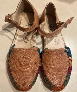 Women's Multicolor Embossed Leather Sandals Made 🇲🇽 Mexico - Picture 1 of 8