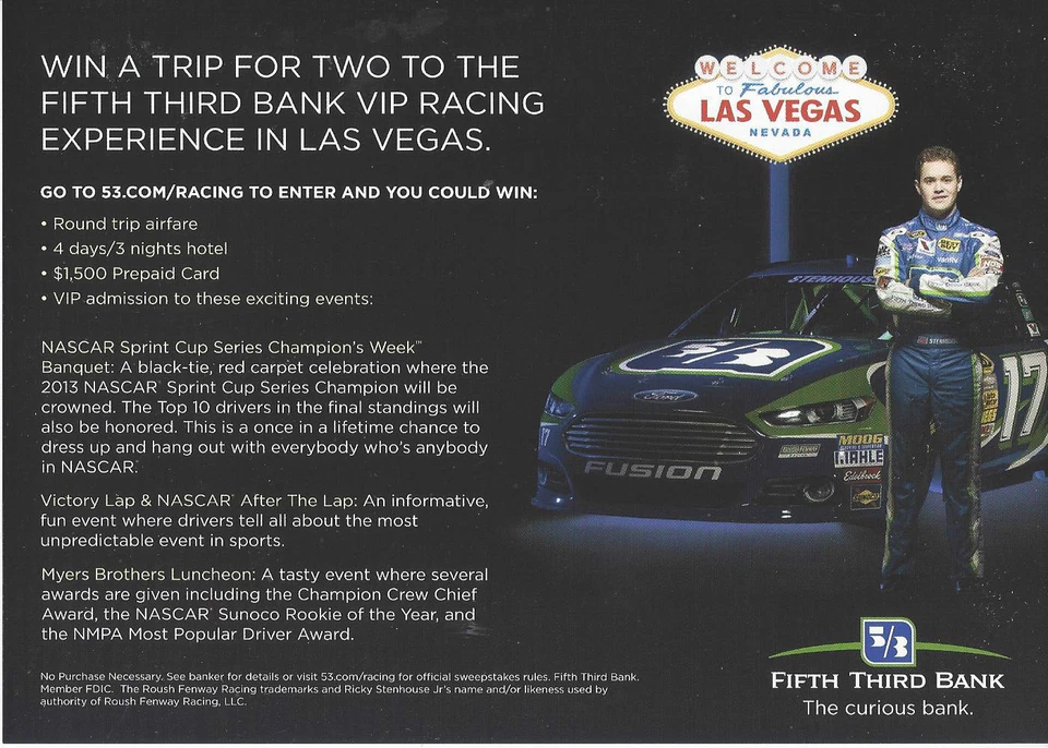 Ricky Stenhouse Jr 2013 5/3 viaje bancario a Las Vegas BB #17 NASCAR SPRINT CUP POSTAL Foto 1 de 1