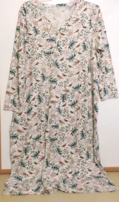 NUEVO CON ETIQUETAS JILL SLEEP ULTRASUAVE MANGA LARGA, CAMISÓN LARGO-XL-CREMA/MULTI PÁJAROS Foto 1 de 4