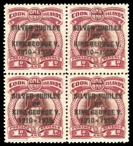 Cook Is 1935 KGV Silver Jubilee 1d NARROW "B" IN "JUBILEE" block MNH SG 113,113b - Picture 1 of 1