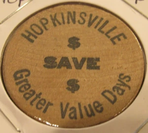 Vintage Greater Value Days Hopkinsville, KY Holz Nickel - Kentucky Medaille - Bild 1 von 2