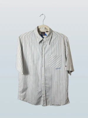 Rip Curl Mens Button Up Shirt Short Sleeve Striped white blue gray Size Medium - Image 1 of 4