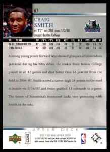 2007-08 Upper Deck Craig Smith Rookie Minnesota Timberwolves #87