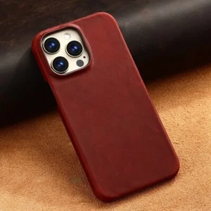 Coque en cuir véritable PULL-UP pour iPhone 17 16 Pro Max mat rétro vintage cover - Photo 1 sur 26