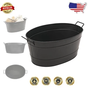 Freestanding Oval Galvanized Steel Tub - Black Finish Home & Garden Accessory - Picture 1 of 10
