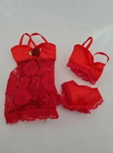 11 1/2" doll / Barbie doll clothes - red 3 piece lingerie set - Picture 1 of 1