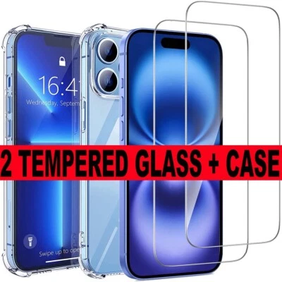 Clear ShockProof Case/Glass Screen Protector for iPhone 17 Air, 16 15 14 Pro Max - Image 1 of 4