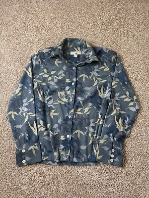 Caribbean Joe-Womens Long Sleeve Hawaiian Shirt, Medium, Blue, Button Up EUC 90s Foto 1 de 4