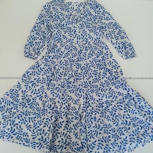 WHITE LABEL Kleid 8 blau Damen lang geblümt The White Company V-Ausschnitt 100% Baumwolle - Bild 1 von 11