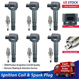 6X Ignition Coils + 6X Spark Plugs For Honda Pilot Civic Acura MDX 3.7L V6 UF400 - Picture 1 of 8