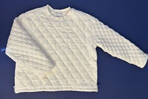 Athleta Retroplush Cropped Quilted Crewneck Sweatshirt   sz Large   Ivory   NEW 