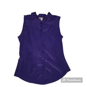 Banana Republic Royal Blue Sleeveless Blouse V Neck Button Darted Size 4 - Picture 1 of 5