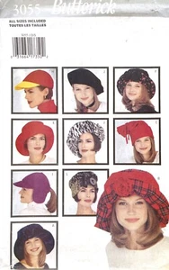 1990's Butterick Misses' Fashion Hats Pattern 3055 Size S-L UNCUT - Picture 1 of 2