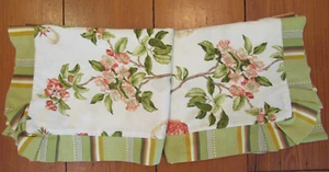 2 Williamsburg Floral King Pillow Shams Stripe Peach Green Gold Camellia Rose - Picture 1 of 5