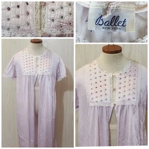 Camicia da notte vintage donna rosa balletto New York tessuto midi vestaglia taglia M/L - Foto 1 di 12