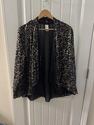 Mujer L/XL Negro Dorado Noche Elegante Topper Kimono Corto Foto 1 de 4