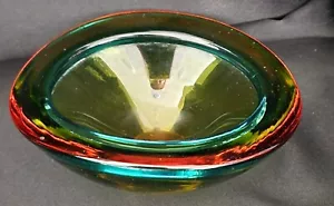Vintage MCM Italian Design Blown Art Glass Geode Bowl Amber Green 60s/70s - Picture 1 of 8