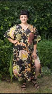 Woman's Cotton Long Kaftan Floral Printed Party Wear Dress Indian Tunic, Summer - Picture 1 of 7