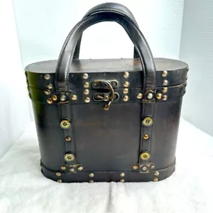 Vintage Wooden Leather handles Box Case Dark Wood - Bild 1 von 9