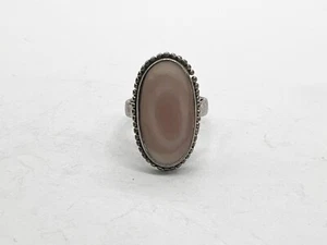 VINTAGE SOLID STERLING SILVER SCOTTISH PINK AGATE SOLITAIRE LADIES RING SIZE H - Picture 1 of 7