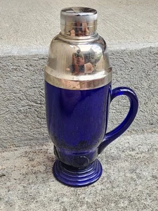 New Martinsville Moondrops Cobalt Glass Handled Cocktail Shaker with Lid - Picture 1 of 5