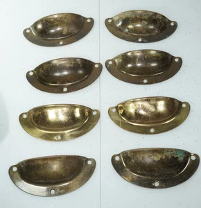 Shell Cup Handles Pressed brass Half Moon Vintage Cupboard Drawer Pull Door X 8 - Picture 1 of 6