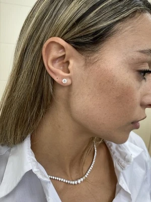 Stud Diamond Earrings Round F SI1 Solitaire 1 Carat Lab created 14K Yellow Gold - Image 1 of 4