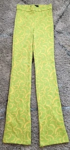 Zara Green Yellow Flared Jacquard Pull On Pant Size XS Boho Retro NWT Long Tall - Picture 1 of 10