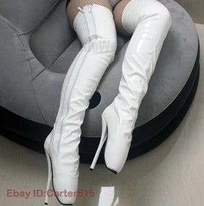 Botas de ballet de tacón alto charol por encima de la rodilla 18 cm tacones de aguja cremallera fiesta - Imagen 1 de 12